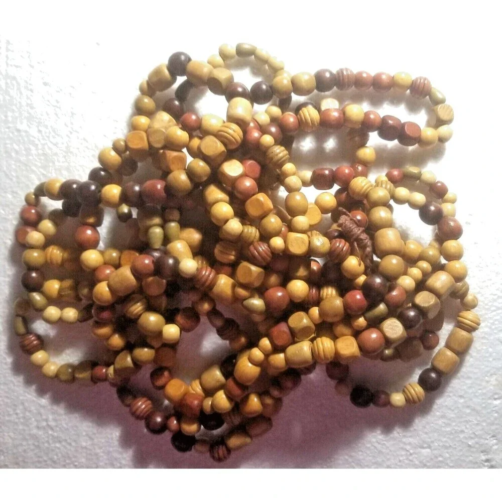Wood Bead Garland Vintage Look Assorted Wood Tones & Shapes Approx. 20 Feet Long